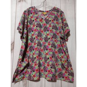 Wonder Wink Scrub Top Ladies 3x‎ Pink Zebra V-Neck Soft
